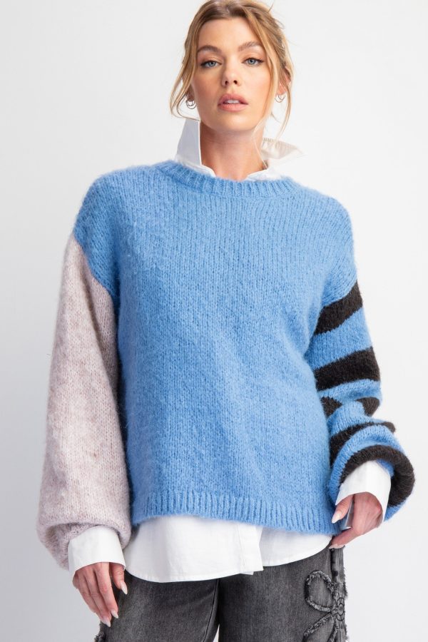 Blue Colorblock Long Sleeve Sweater | Boutique Elise | Jane