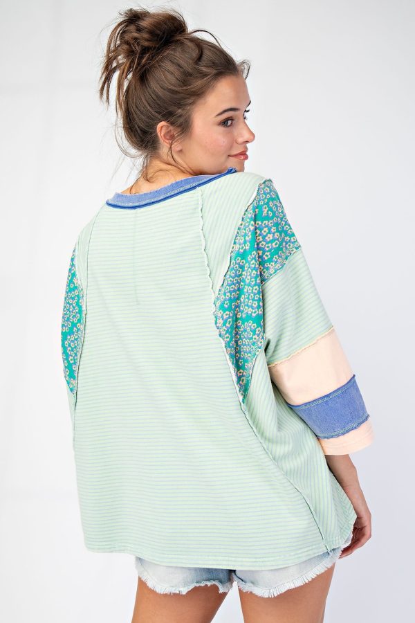 Stripe and Mix Print 3/4 Sleeve Top | Boutique Elise | Shannon - Image 2