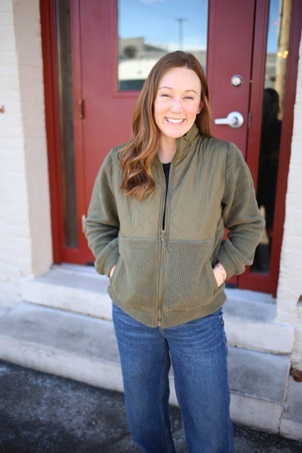 Olive Green Quilted Fleece Jacket | Boutique Elise | Jayla