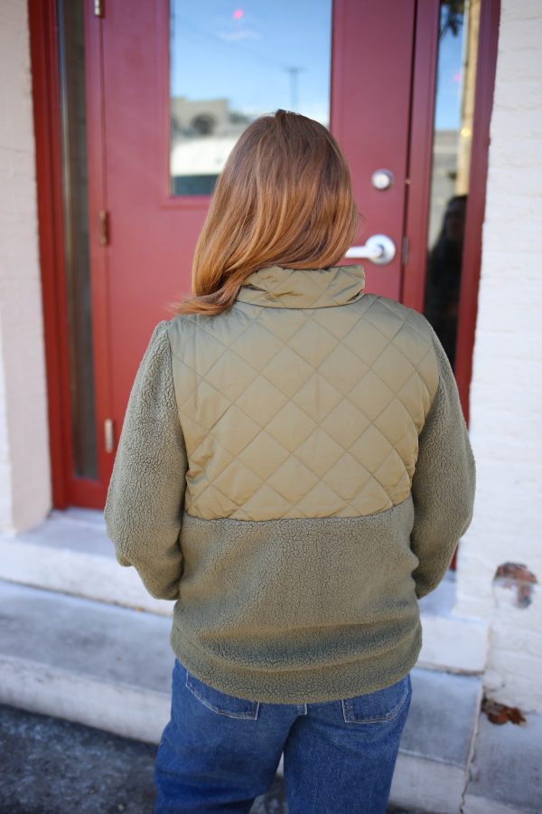 Olive Green Quilted Fleece Jacket | Boutique Elise | Jayla - Image 2