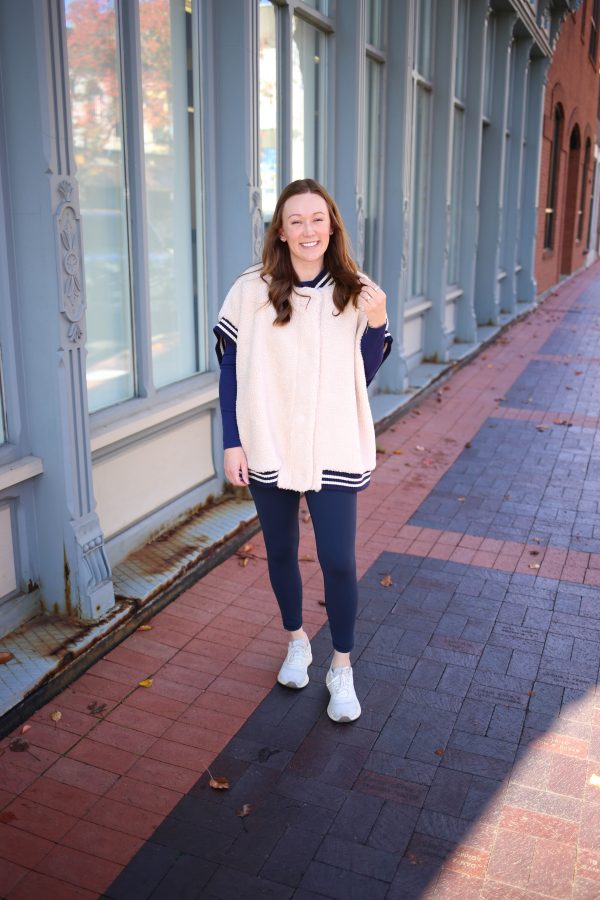 Cream and Navy Stripe Sherpa Vest | Boutique Elise | Nora - Image 2