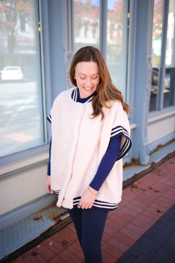 Cream and Navy Stripe Sherpa Vest | Boutique Elise | Nora