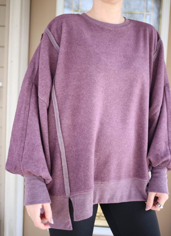 Cozy Fleece Hem Detail Plum Sweatshirt | Boutique Elise