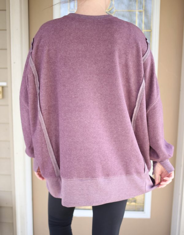 Cozy Fleece Hem Detail Plum Sweatshirt | Boutique Elise - Image 3