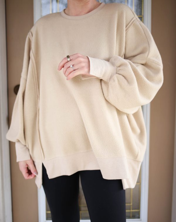 Cozy Fleece Hem Detail Cream Sweatshirt | Boutique Elise - Image 2