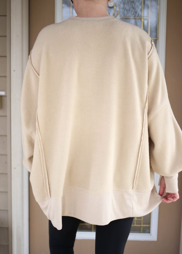 Cozy Fleece Hem Detail Cream Sweatshirt | Boutique Elise - Image 3