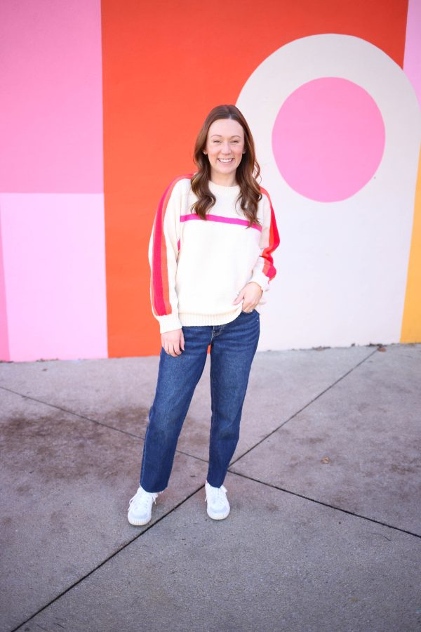 Ivory and Pink Stripe Pullover Sweater | Boutique Elise | Portia