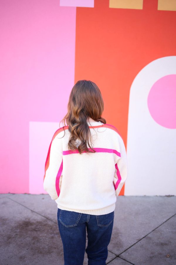 Ivory and Pink Stripe Pullover Sweater | Boutique Elise | Portia - Image 3