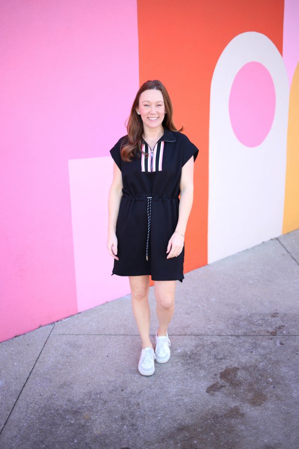 Black and Pink Stripe Athleisure Dress | Brandy