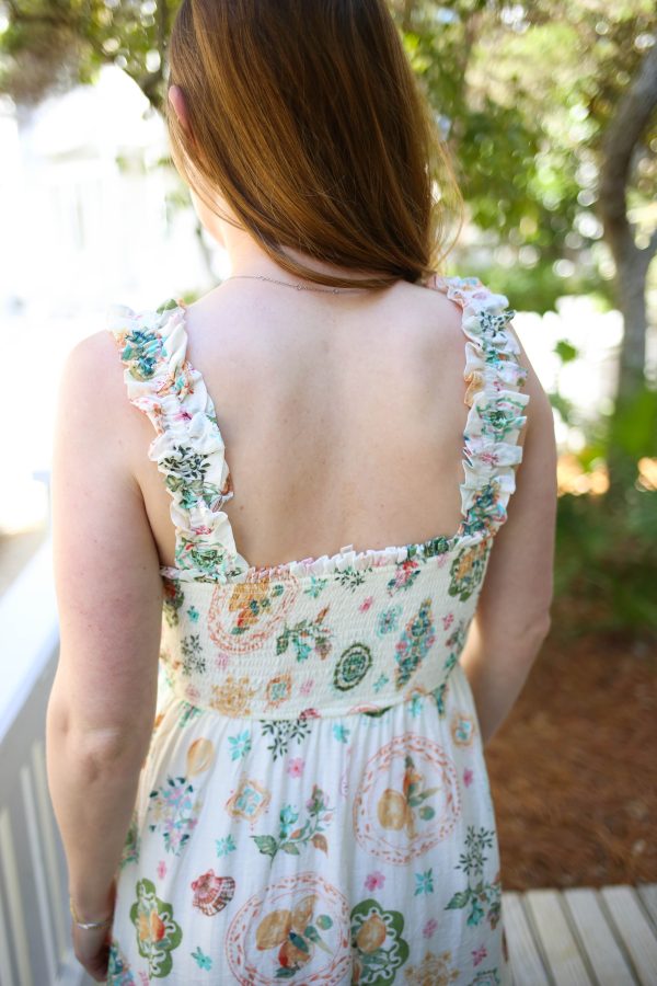 Off-White with Colorful Print Smocked Detail Dress | Danielle - Image 3