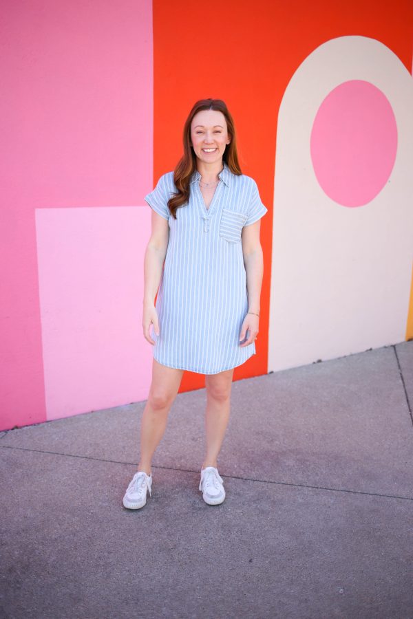 Light Chambray Denim and Stripe Dress | Lindy