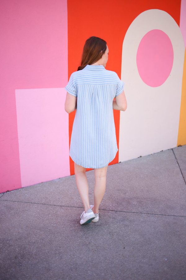 Light Chambray Denim and Stripe Dress | Lindy - Image 2