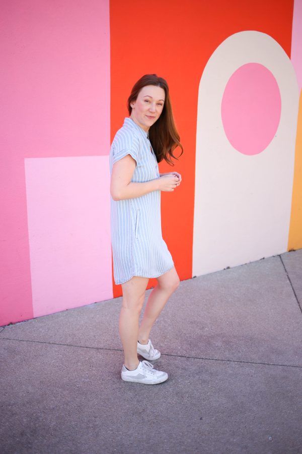 Light Chambray Denim and Stripe Dress | Lindy - Image 3