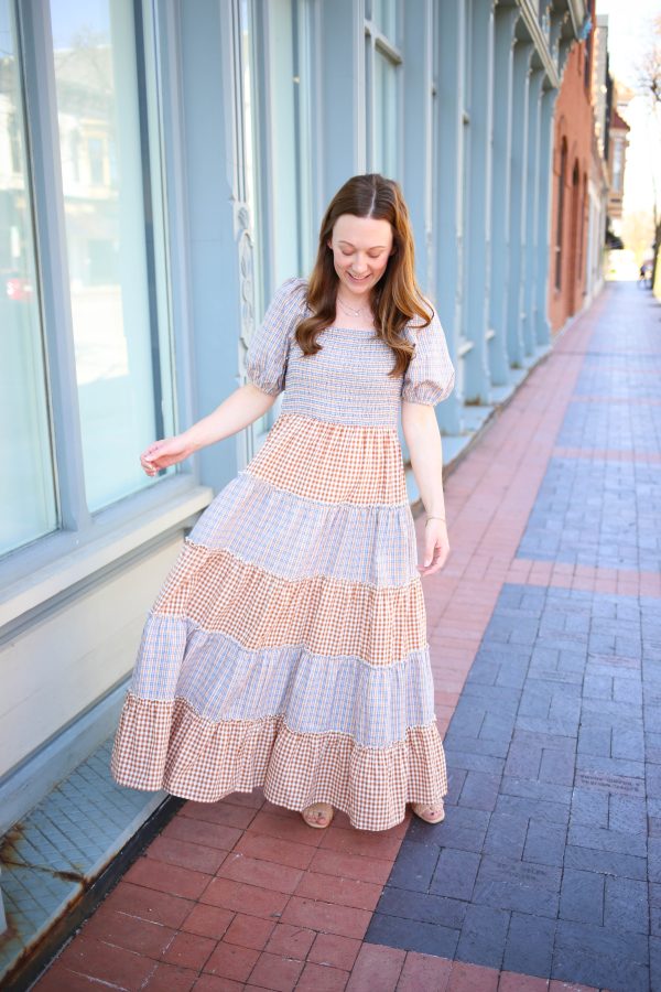 Mocha and Blue Check Maxi Dress | Amelia - Image 2