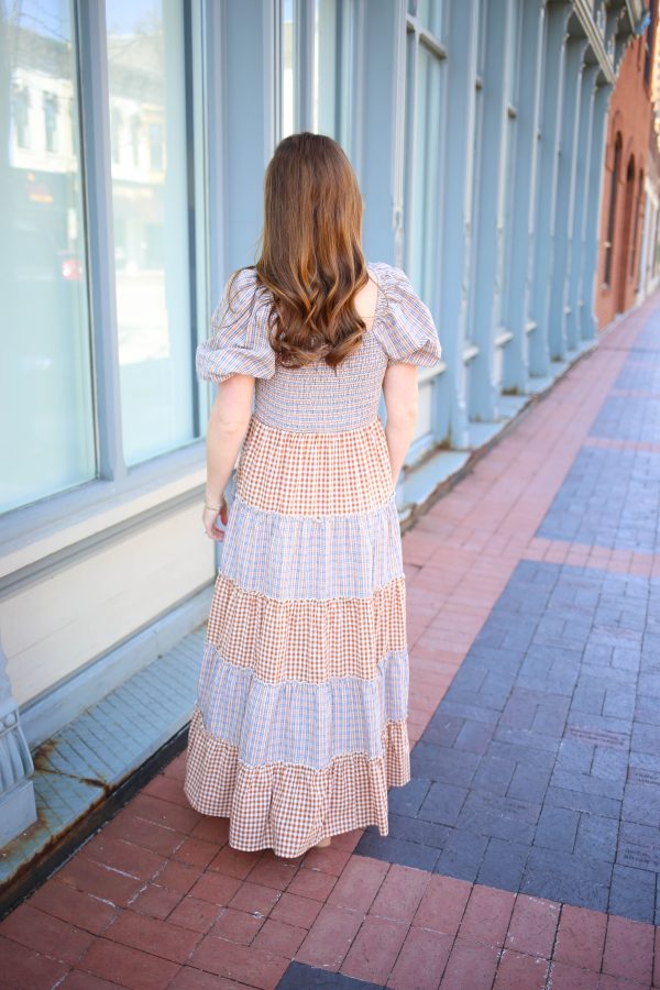 Mocha and Blue Check Maxi Dress | Amelia - Image 3