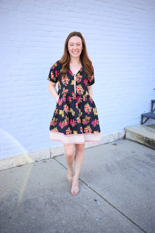 Black Floral and Stripe Print Dress | Maggie