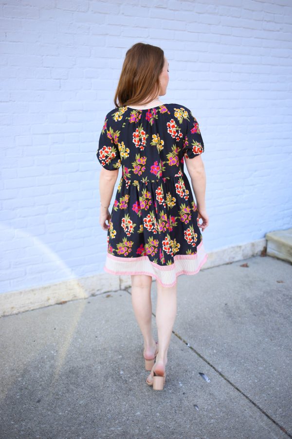 Black Floral and Stripe Print Dress | Maggie - Image 2