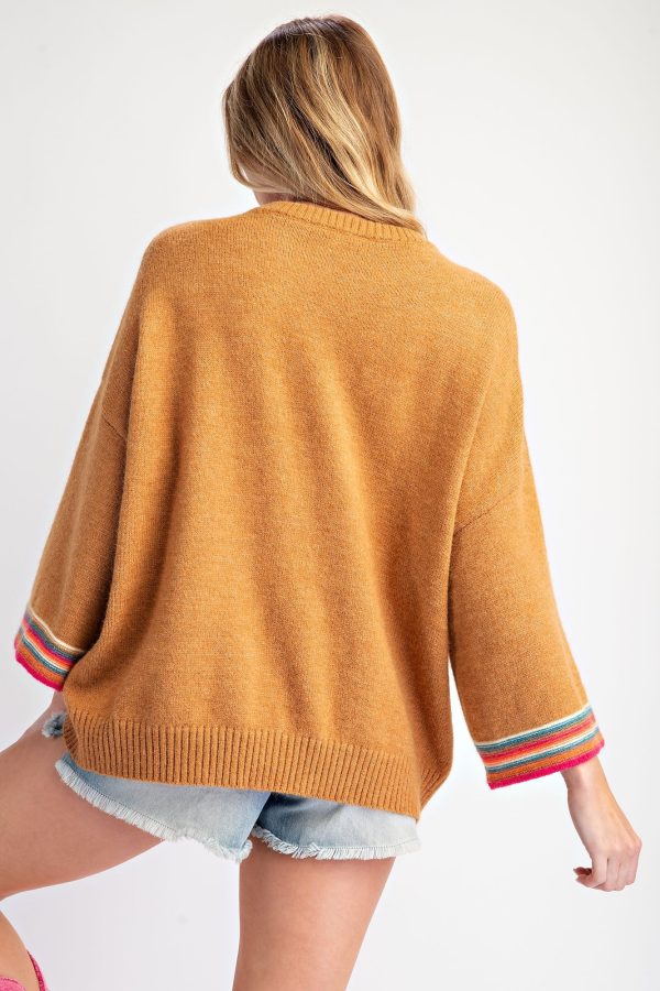 Camel Floral Print 3/4 Sleeve Sweater | Boutique Elise | Andy - Image 2
