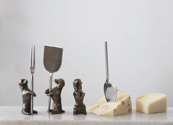 Stainless Steel Cheese Knives with Dog Stand Set of 3 | Boutique Elise