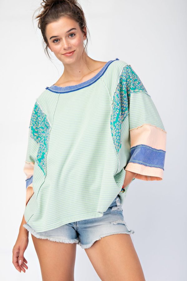 Stripe and Mix Print 3/4 Sleeve Top | Boutique Elise | Shannon