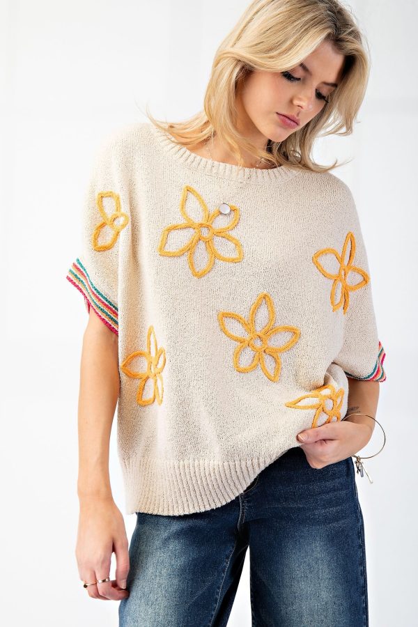 Oatmeal with Yellow Floral Embroidery Top | Boutique Elise | Ellen